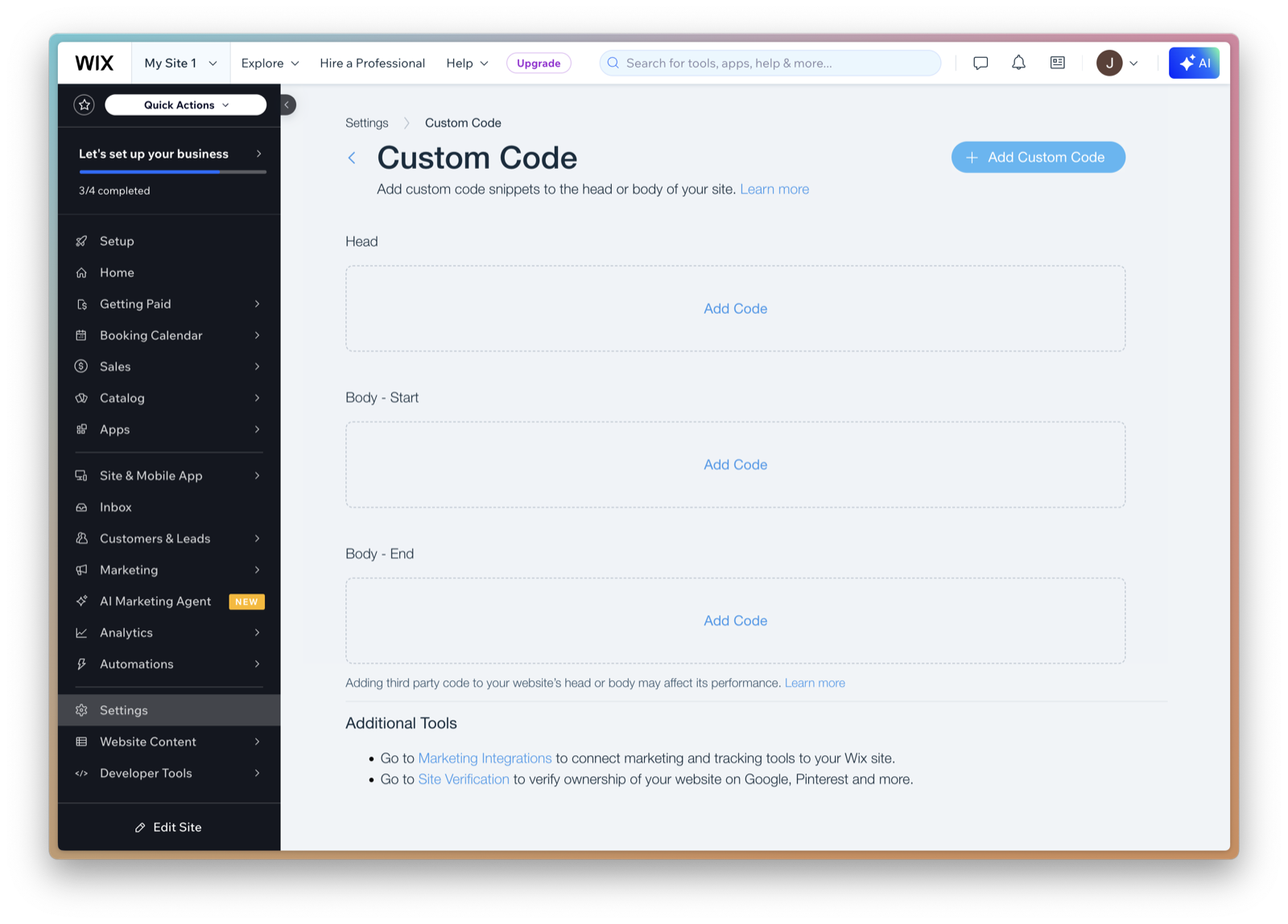 Adding the snippet to a custom code block