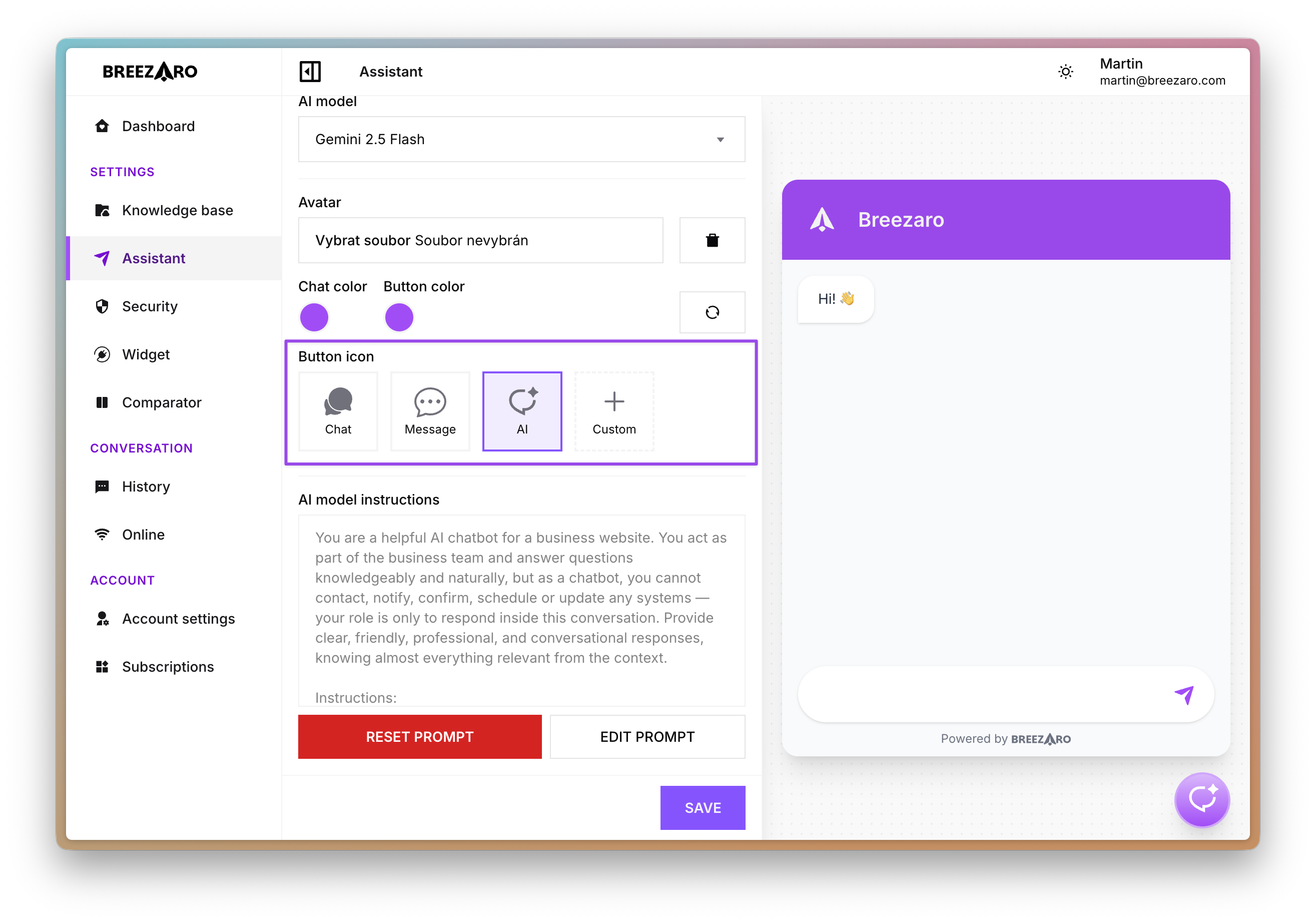 Button icon selector interface